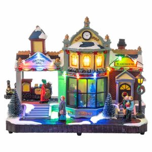 Stazione di Babbo Natale - Villaggio Natalizio con Luci LED, Movimento e Musica 30 cm